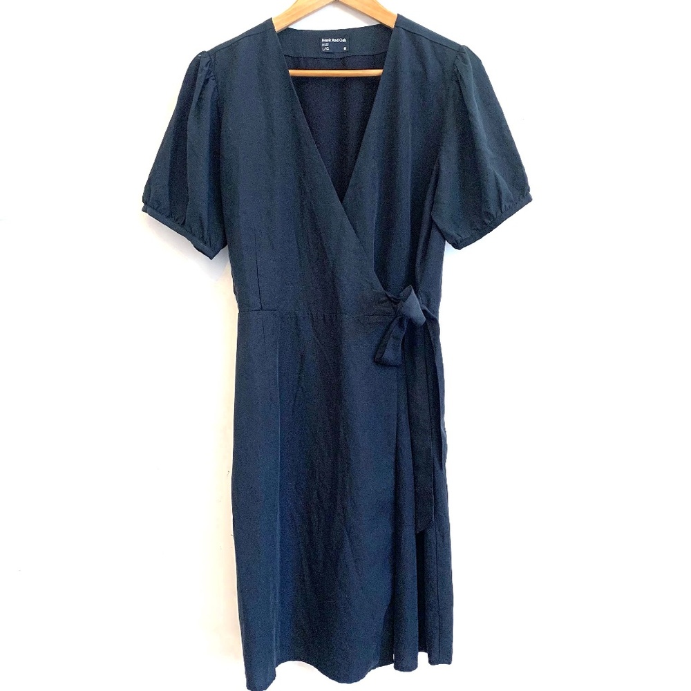 NEW Frank & Oak Short Sleeved Black Wrap Dress Size L